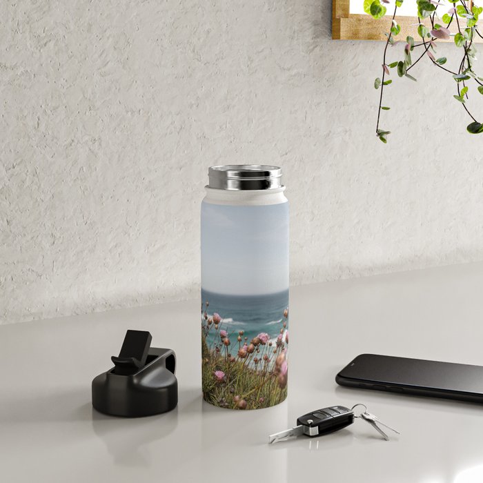 Pink Flowers by the Ocean | Travel Photography in Portugal Art Print | Summer at Bordeira Beach Water Bottle Gallery Image 4