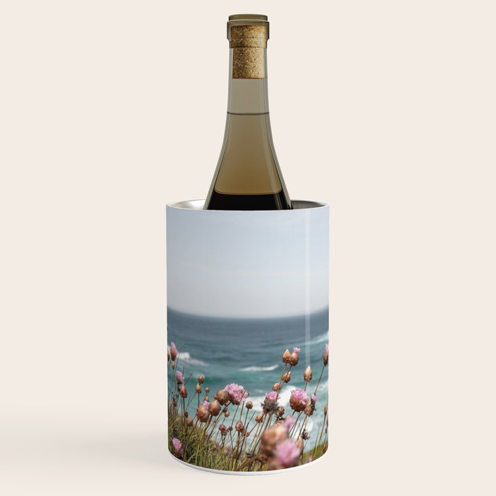 Pink Flowers by the Ocean | Travel Photography in Portugal Art Print | Summer at Bordeira Beach Wine Chiller Gallery Image 1