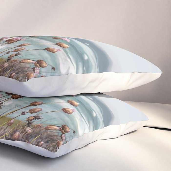 Pink Flowers by the Ocean | Travel Photography in Portugal Art Print | Summer at Bordeira Beach Pillow Sham Gallery Image 3
