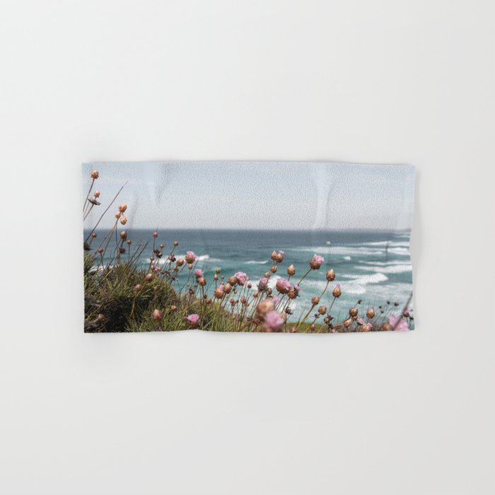 Pink Flowers by the Ocean | Travel Photography in Portugal Art Print | Summer at Bordeira Beach Bath Towel Gallery Image 1