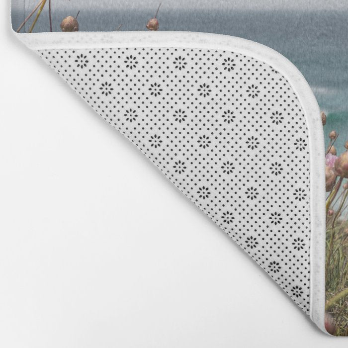 Pink Flowers by the Ocean | Travel Photography in Portugal Art Print | Summer at Bordeira Beach Bath Mat Gallery Image 2