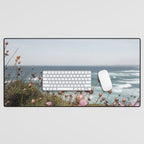 Pink Flowers by the Ocean | Travel Photography in Portugal Art Print | Summer at Bordeira Beach Desk Mat Gallery Image 1