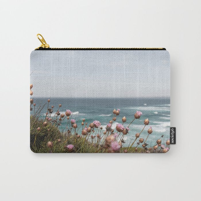 Pink Flowers by the Ocean | Travel Photography in Portugal Art Print | Summer at Bordeira Beach Carry All Pouch Gallery Image 1