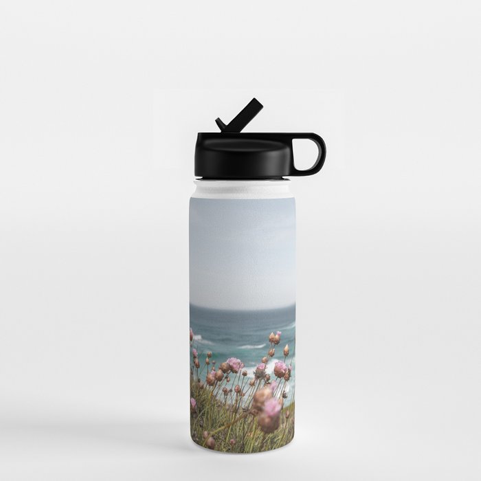 Pink Flowers by the Ocean | Travel Photography in Portugal Art Print | Summer at Bordeira Beach Water Bottle Gallery Image 1