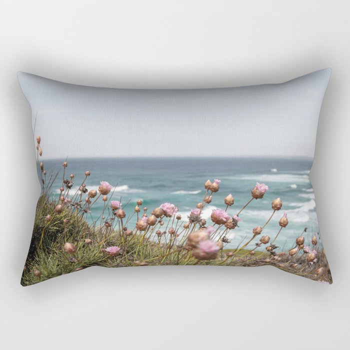 Pink Flowers by the Ocean | Travel Photography in Portugal Art Print | Summer at Bordeira Beach Rectangular Pillow Gallery Image 2