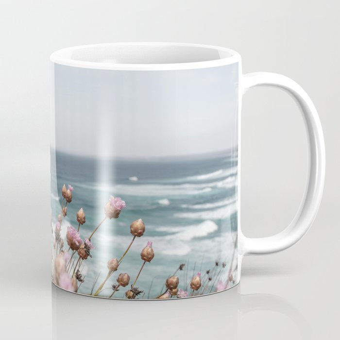 Pink Flowers by the Ocean | Travel Photography in Portugal Art Print | Summer at Bordeira Beach Coffee Mug Gallery Image 1