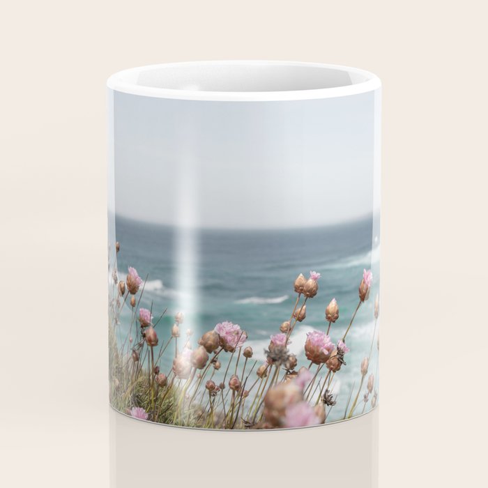Pink Flowers by the Ocean | Travel Photography in Portugal Art Print | Summer at Bordeira Beach Coffee Mug Gallery Image 4