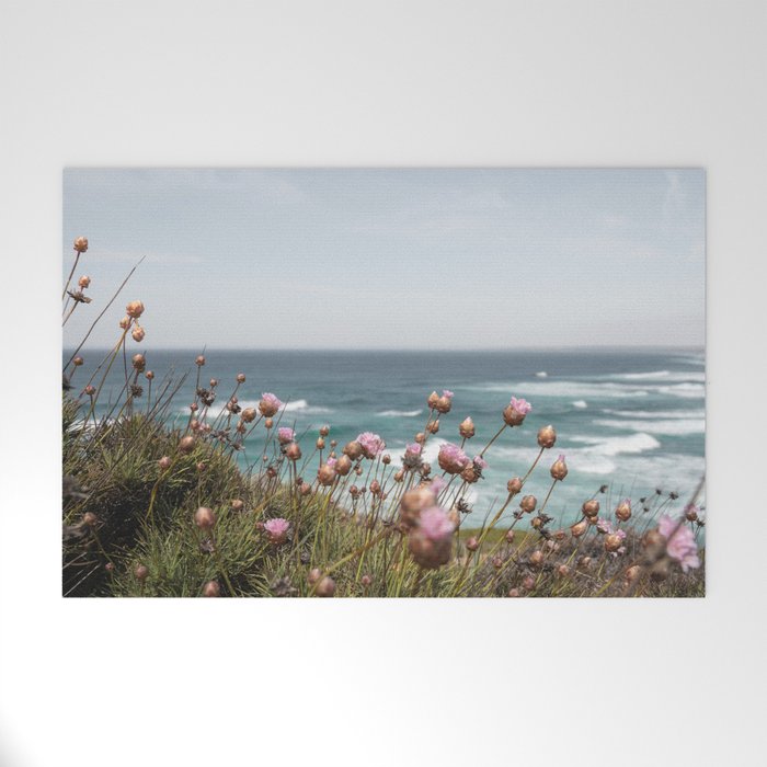 Pink Flowers by the Ocean | Travel Photography in Portugal Art Print | Summer at Bordeira Beach Welcome Mat Gallery Image 1