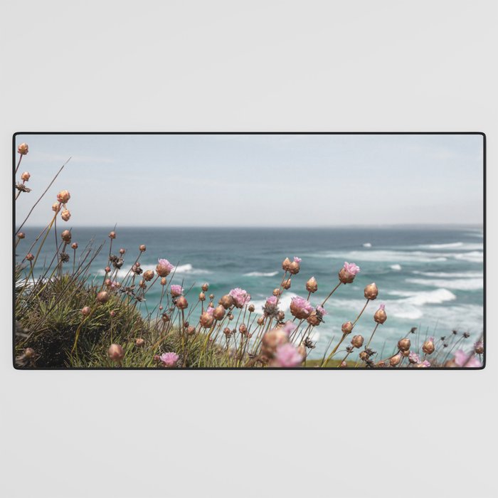 Pink Flowers by the Ocean | Travel Photography in Portugal Art Print | Summer at Bordeira Beach Desk Mat Gallery Image 3