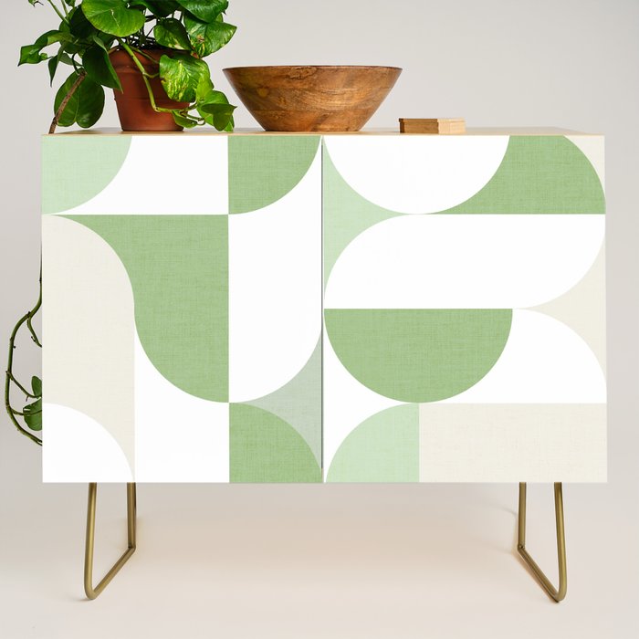 Mid-Mod geometric Sun and Moon pattern - tonal green pastels Credenza Gallery Image 1