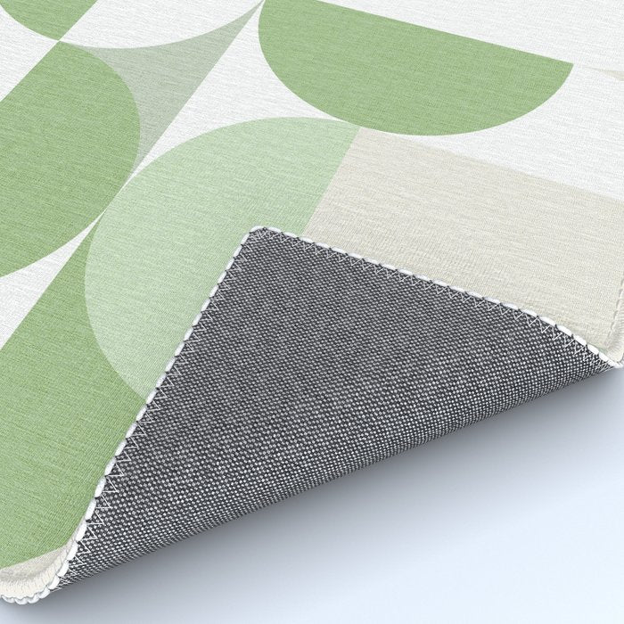 Mid-Mod geometric Sun and Moon pattern - tonal green pastels Rug Gallery Image 4