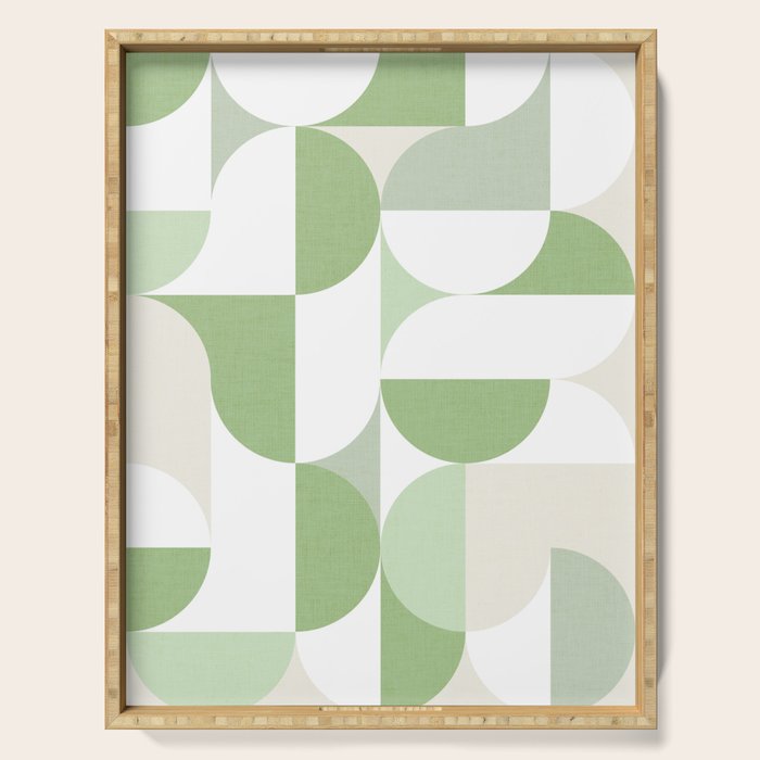 Mid-Mod geometric Sun and Moon pattern - tonal green pastels Serving Tray Gallery Image 1