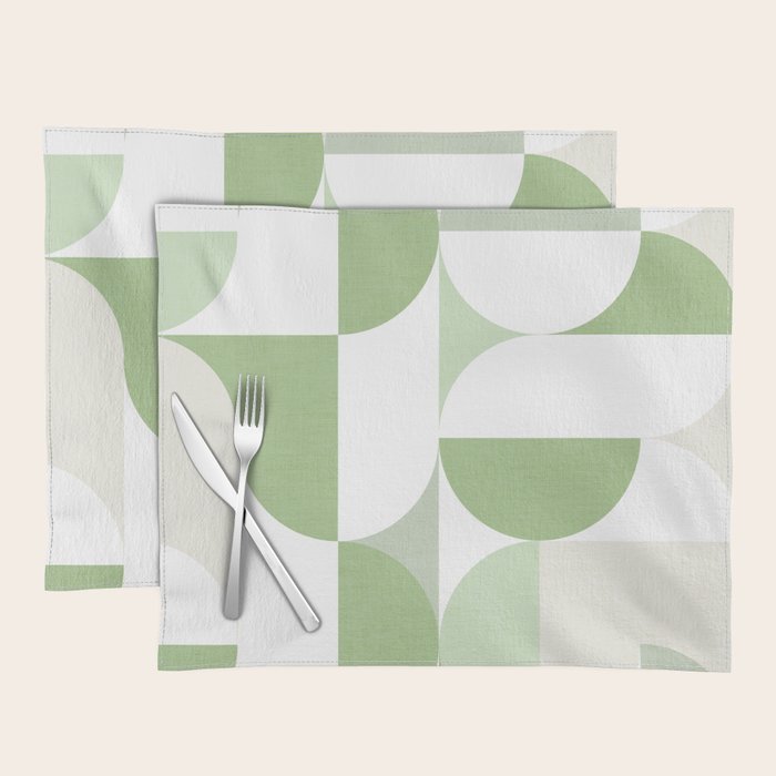 Mid-Mod geometric Sun and Moon pattern - tonal green pastels Placemat Gallery Image 1