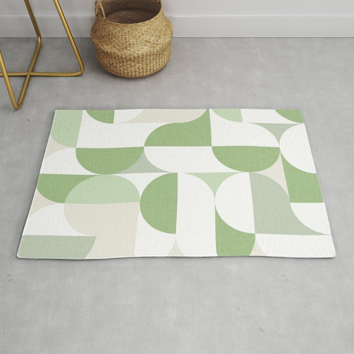 Mid-Mod geometric Sun and Moon pattern - tonal green pastels Rug Gallery Image 1
