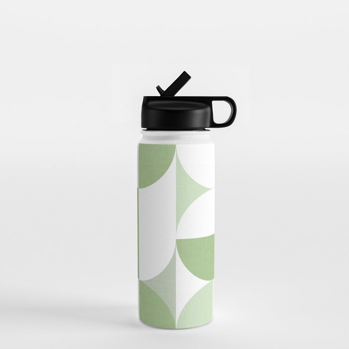 Mid-Mod geometric Sun and Moon pattern - tonal green pastels Water Bottle Gallery Image 1
