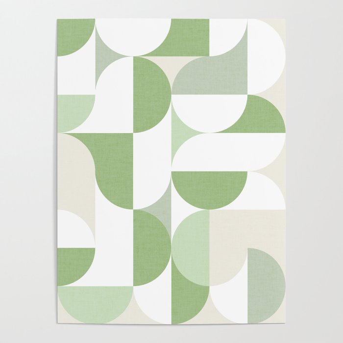 Mid-Mod geometric Sun and Moon pattern - tonal green pastels Poster Gallery Image 4