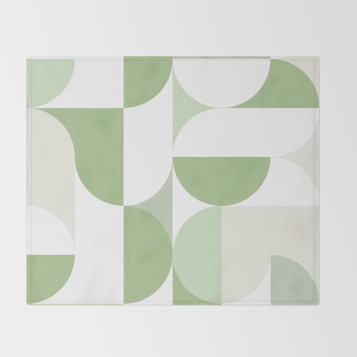 Mid-Mod geometric Sun and Moon pattern - tonal green pastels Throw Blanket Gallery Image 2