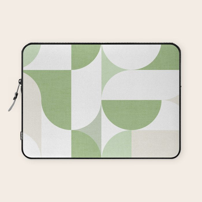 Mid-Mod geometric Sun and Moon pattern - tonal green pastels Laptop Sleeve Gallery Image 1