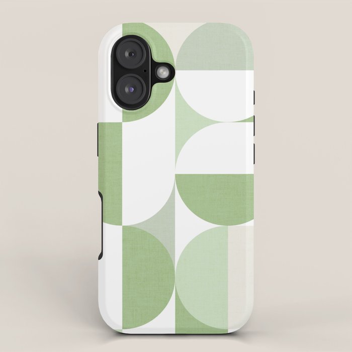 Mid-Mod geometric Sun and Moon pattern - tonal green pastels iPhone Case Gallery Image 1