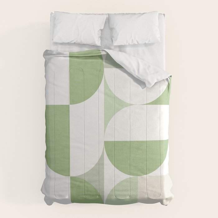 Mid-Mod geometric Sun and Moon pattern - tonal green pastels Comforter Gallery Image 6