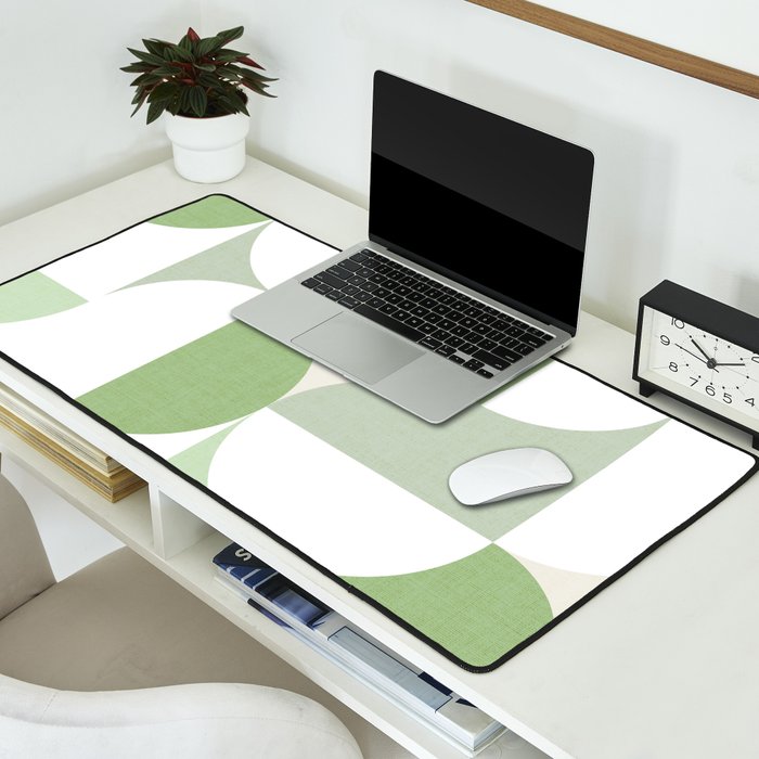 Mid-Mod geometric Sun and Moon pattern - tonal green pastels Desk Mat Gallery Image 2