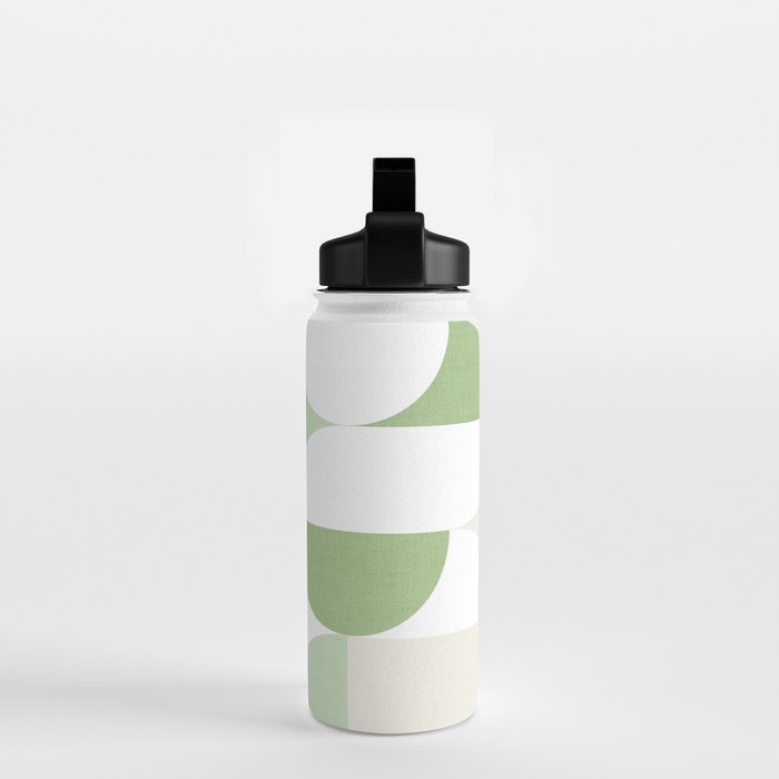 Mid-Mod geometric Sun and Moon pattern - tonal green pastels Water Bottle Gallery Image 2