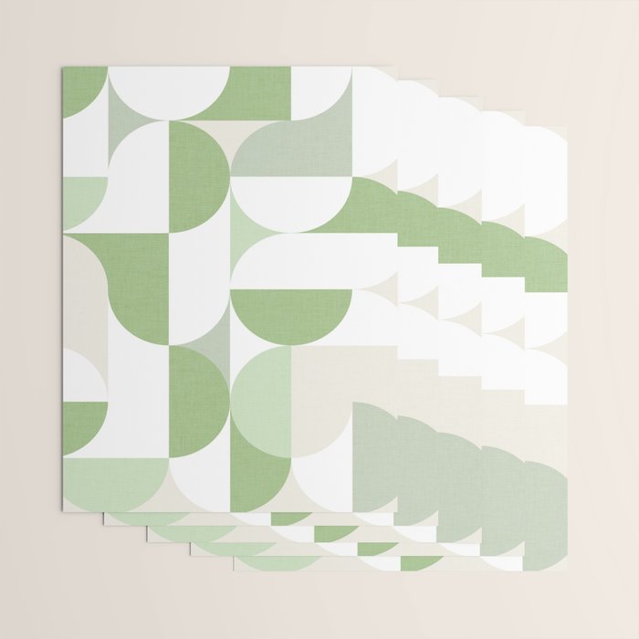 Mid-Mod geometric Sun and Moon pattern - tonal green pastels Wrapping Paper Gallery Image 3