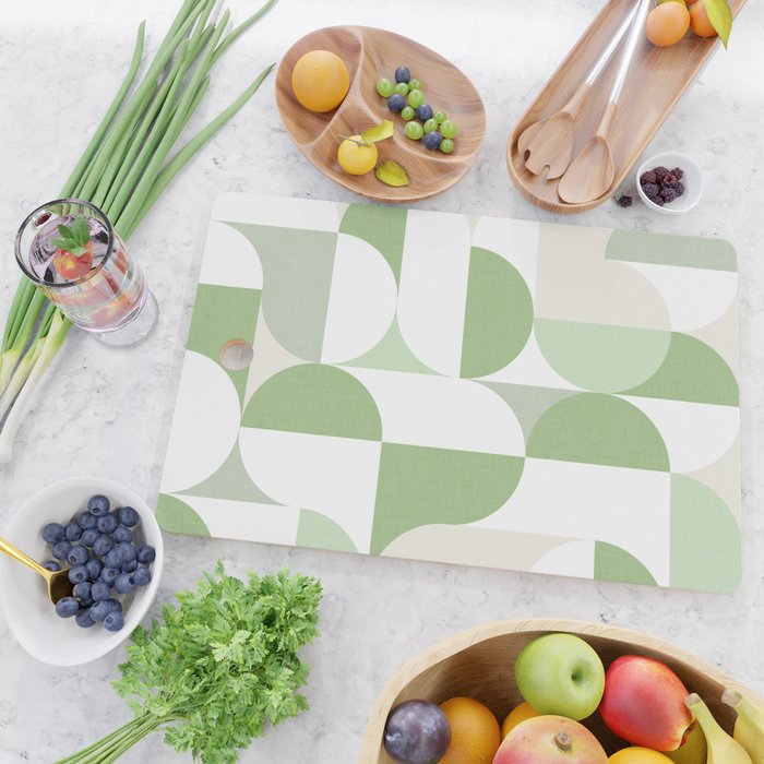 Mid-Mod geometric Sun and Moon pattern - tonal green pastels Cutting Board Gallery Image 2