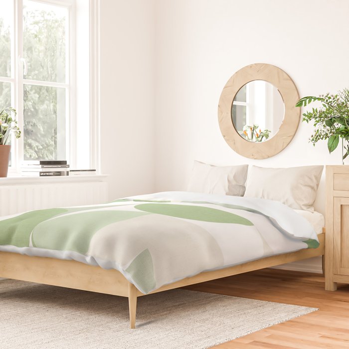 Mid-Mod geometric Sun and Moon pattern - tonal green pastels Duvet Cover Gallery Image 2