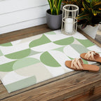 Mid-Mod geometric Sun and Moon pattern - tonal green pastels Outdoor Rug Gallery Image 2