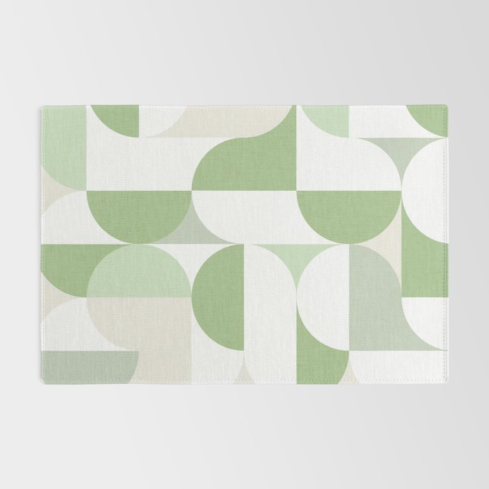 Mid-Mod geometric Sun and Moon pattern - tonal green pastels Rug Gallery Image 2