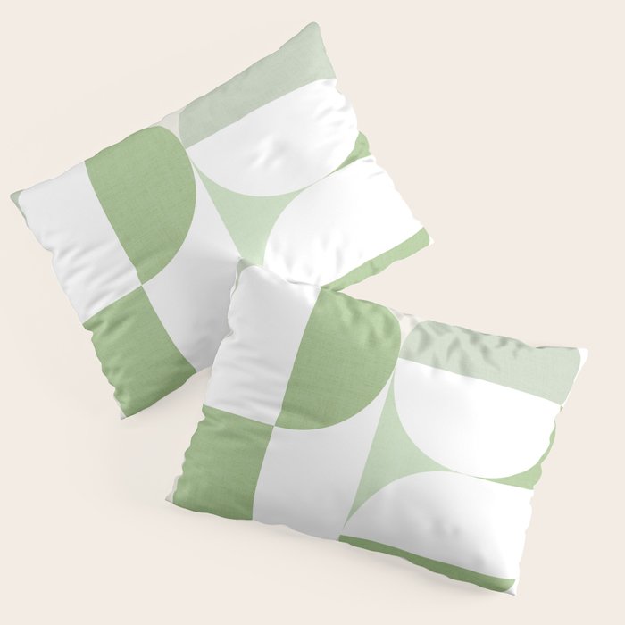 Mid-Mod geometric Sun and Moon pattern - tonal green pastels Pillow Sham Gallery Image 3