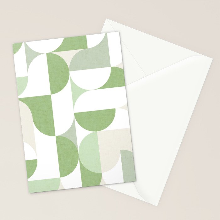 Mid-Mod geometric Sun and Moon pattern - tonal green pastels Stationery Card Gallery Image 2