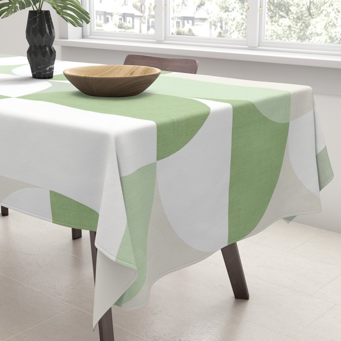 Mid-Mod geometric Sun and Moon pattern - tonal green pastels Tablecloth Gallery Image 3