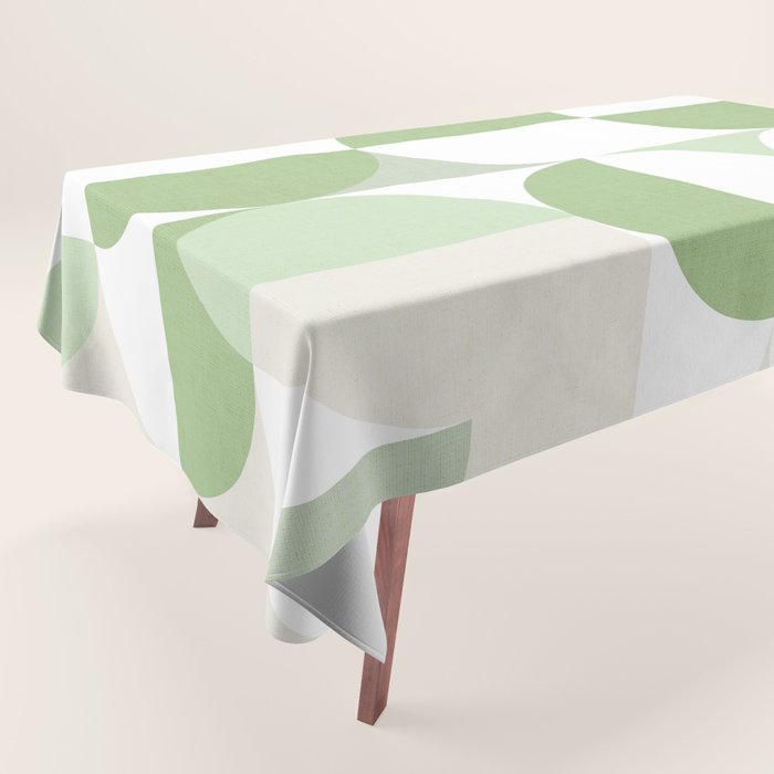 Mid-Mod geometric Sun and Moon pattern - tonal green pastels Tablecloth Gallery Image 1
