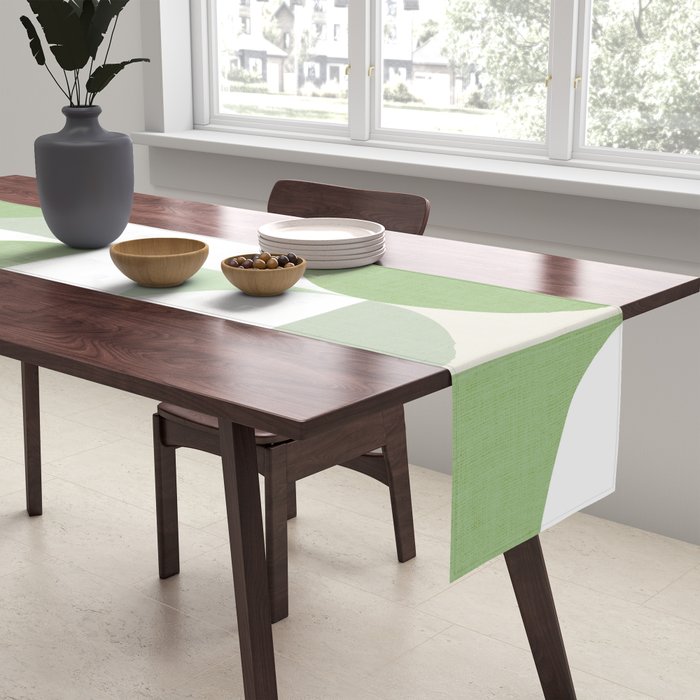 Mid-Mod geometric Sun and Moon pattern - tonal green pastels Table Runner Gallery Image 2