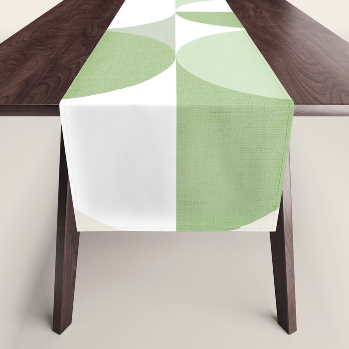Mid-Mod geometric Sun and Moon pattern - tonal green pastels Table Runner Gallery Image 1