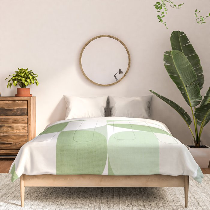 Mid-Mod geometric Sun and Moon pattern - tonal green pastels Comforter Gallery Image 3