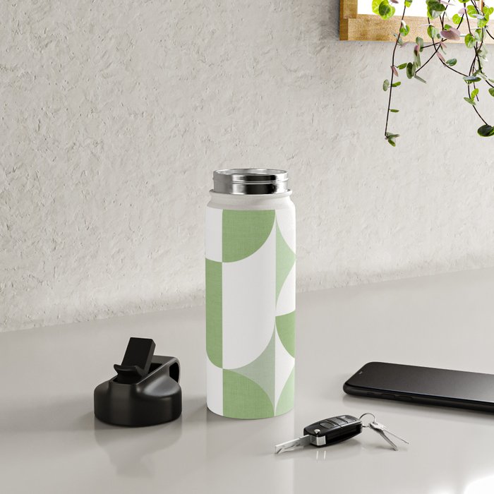 Mid-Mod geometric Sun and Moon pattern - tonal green pastels Water Bottle Gallery Image 4