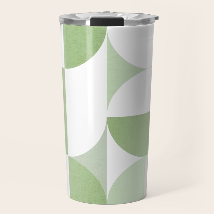 Mid-Mod geometric Sun and Moon pattern - tonal green pastels Travel Mug Gallery Image 1