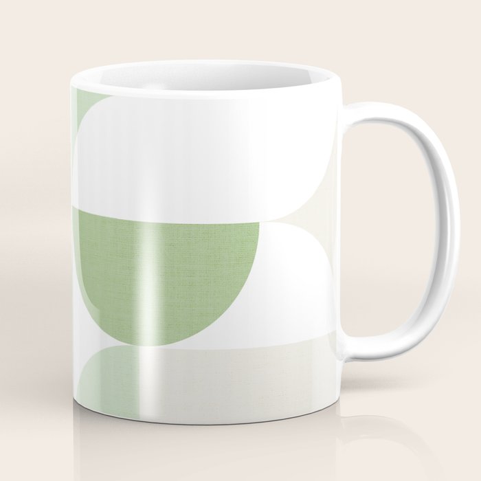 Mid-Mod geometric Sun and Moon pattern - tonal green pastels Coffee Mug Gallery Image 1