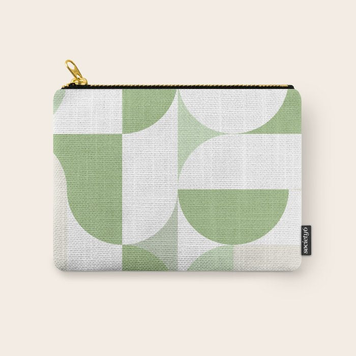 Mid-Mod geometric Sun and Moon pattern - tonal green pastels Carry All Pouch Gallery Image 1