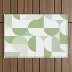 Mid-Mod geometric Sun and Moon pattern - tonal green pastels Outdoor Rug Gallery Image 1