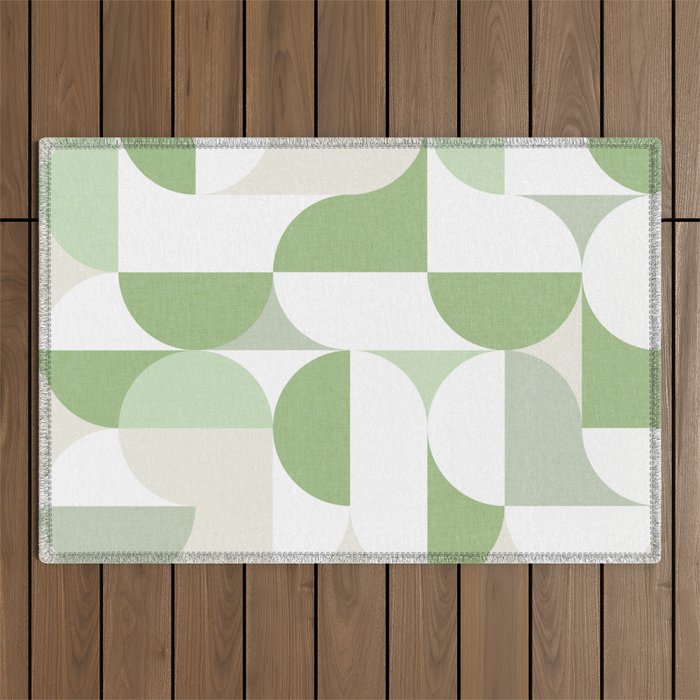 Mid-Mod geometric Sun and Moon pattern - tonal green pastels Outdoor Rug Gallery Image 1