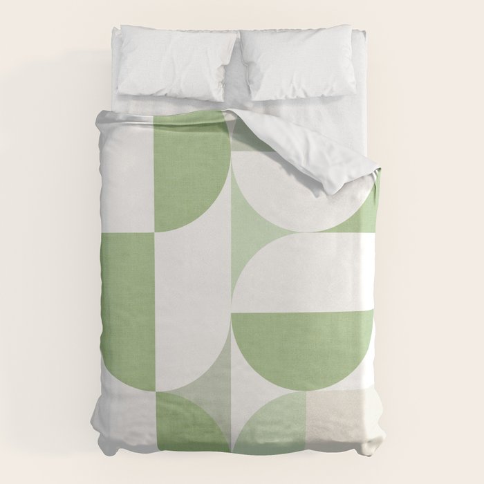Mid-Mod geometric Sun and Moon pattern - tonal green pastels Duvet Cover Gallery Image 6