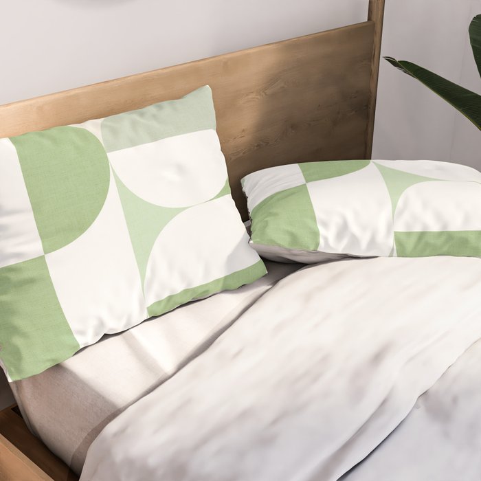 Mid-Mod geometric Sun and Moon pattern - tonal green pastels Pillow Sham Gallery Image 2