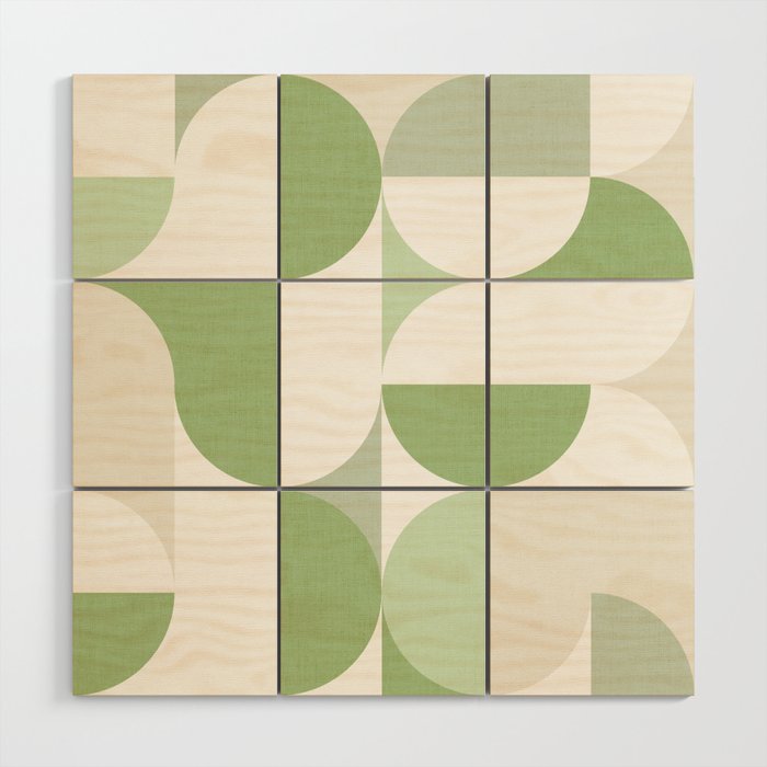 Mid-Mod geometric Sun and Moon pattern - tonal green pastels Wood Wall Art Gallery Image 1