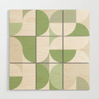 Mid-Mod geometric Sun and Moon pattern - tonal green pastels Wood Wall Art Gallery Image 1