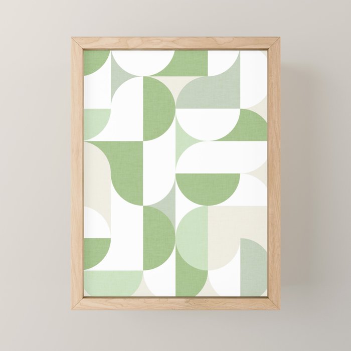Mid-Mod geometric Sun and Moon pattern - tonal green pastels Mini Art Print Gallery Image 1