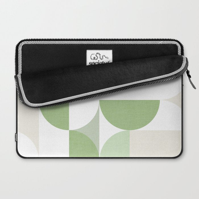 Mid-Mod geometric Sun and Moon pattern - tonal green pastels Laptop Sleeve Gallery Image 2